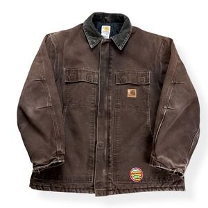 Carhartt C26 DKB Jacket Mens Large Brown Duck Canvas Arctic Quilt Lined Workwear